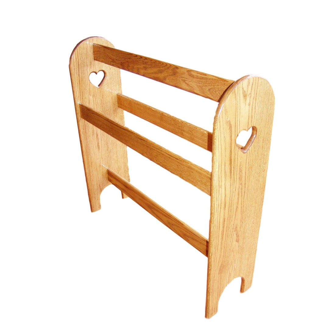 Solid Oak Amish Quilt Rack: Standing Blanket Hanger With Heart