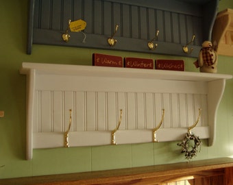 Wall Shelf, Beautiful White Coat Rack, 36 inch long with Tall Hooks, Perfect Hat Rack, Hallway organizer