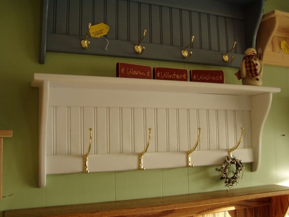 Wall Shelf, Beautiful White Coat Rack, 36 inch long with Tall Hooks,  Perfect Hat Rack, Hallway organizer