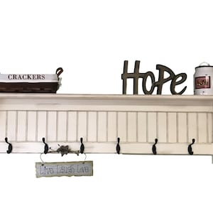 Farmhouse Style Coat Rack / Wood Wall Shelf with Coat Hooks / Country Coat Rack / Primitive / Entryway / Mud Room Shelf