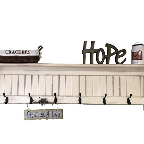 Wood Coat Rack Primitive Wall Shelf With Hooks Antiqued Etsy