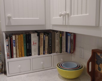 CookBook Shelf and Kitchen Storage, Recipe Box with Shelf for Cookbooks, Counter Top Recipe Rack and Kitchen Storage