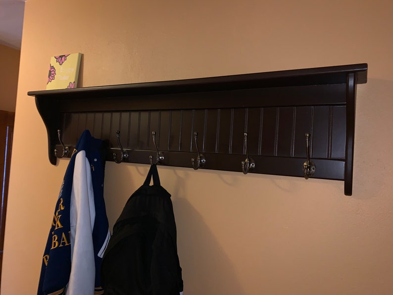 Coat Rack Wall Hanging Wood Shelf with Coat Hooks , Entryway Mudroom Bedroom Laundry Room Clothes Hanger Shelf image 6