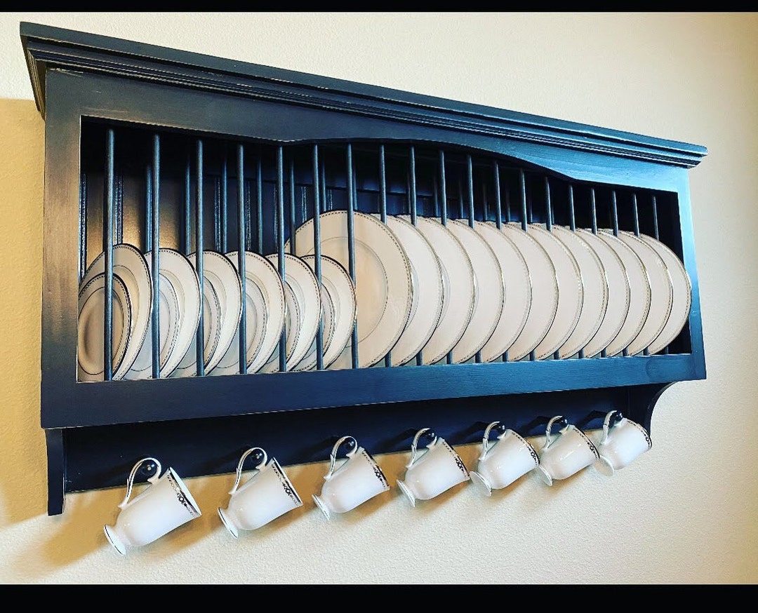 Buy Distressed Wood Wall Hanging Plate Rack With Mug Hooks Online in India 