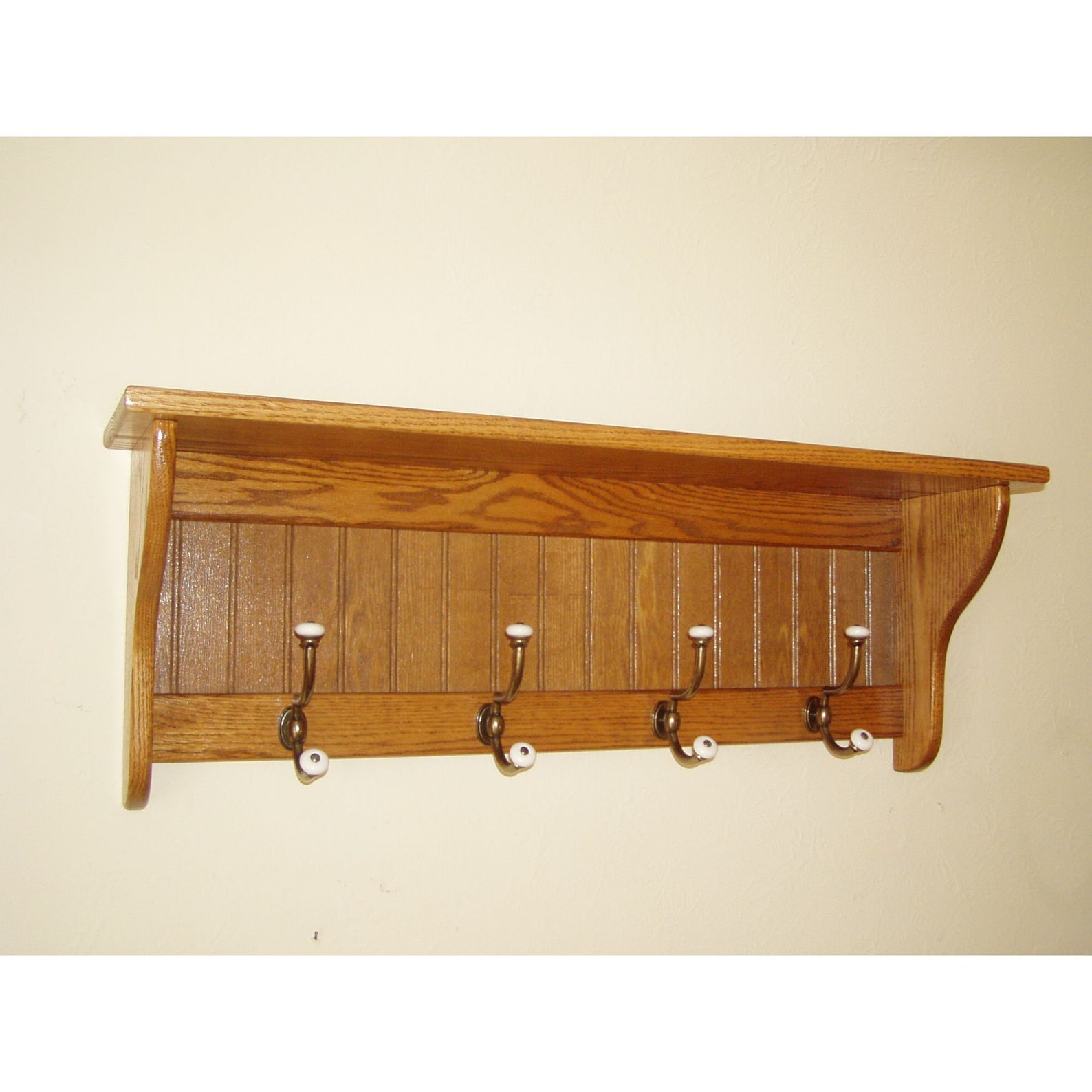 Coat Rack Wall Shelf Solid Oak 36 With Brass and Etsy