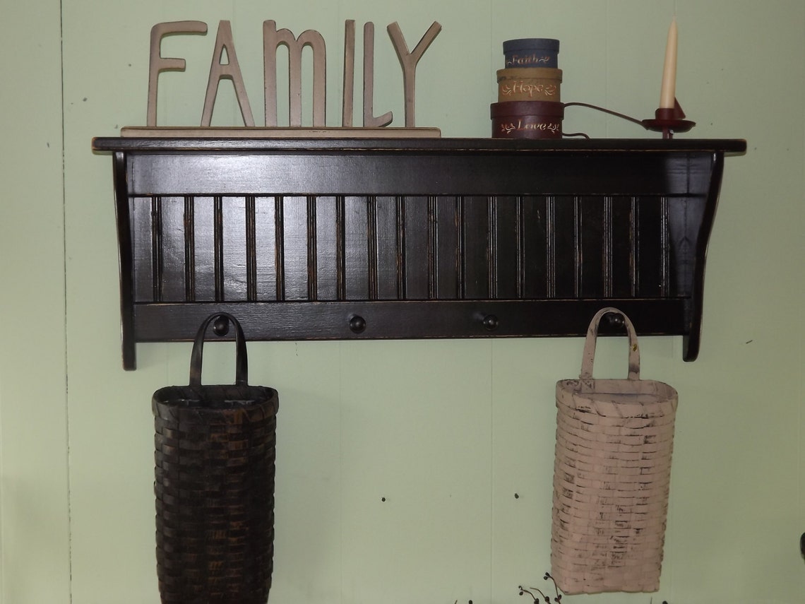Antiqued Primitive Wood Wall Shelf Shaker Style 36 Inch Etsy