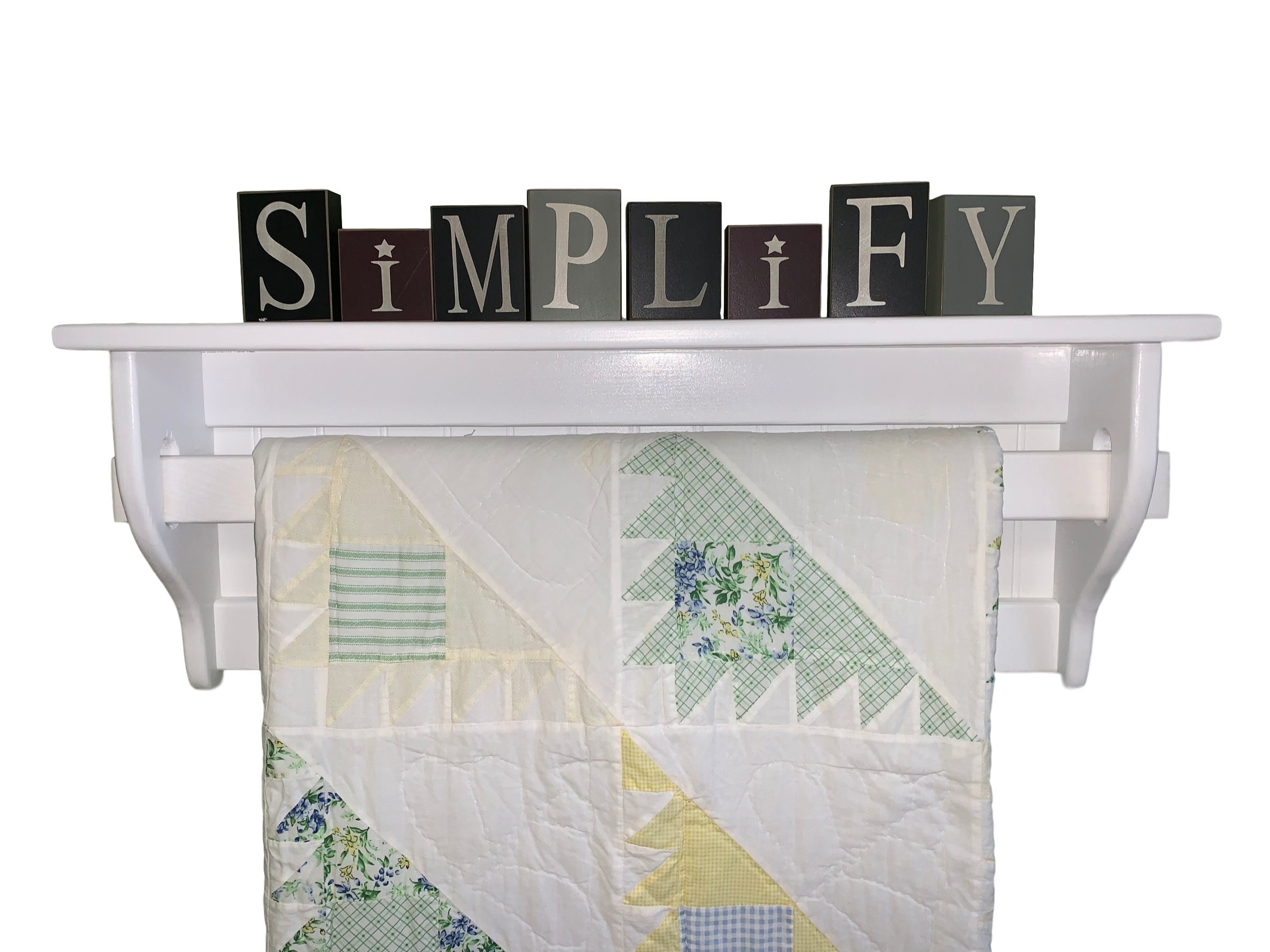 Wall Quilt Rack Blanket Shelf Towel Rack With Shelf White Etsy
