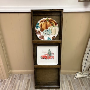 Estante para platos, Estante para platos de cara abierta, Estante para platos vertical de 3 niveles, Almacenamiento de platos de cocina, Exhibición de estantes de madera