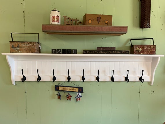 Homode Perchero con estante para montaje en pared, estante de pared de 24  pulgadas de largo con ganchos debajo, colgador de madera con estante para