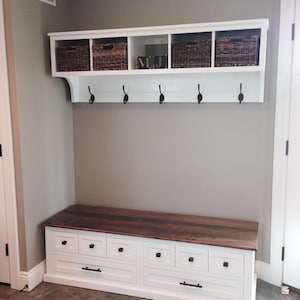 Mudroom Bench and Wall Hanging Storage Cubby , Shoe and Boot Bench with Entryway Storage Shelf with Coat Hooks image 4