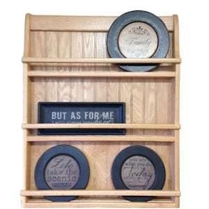 Wall Hanging Plate Rack or Bookshelf Oak Wood , Kitchen Spice Rack and Recipe CookBook Shelf image 1