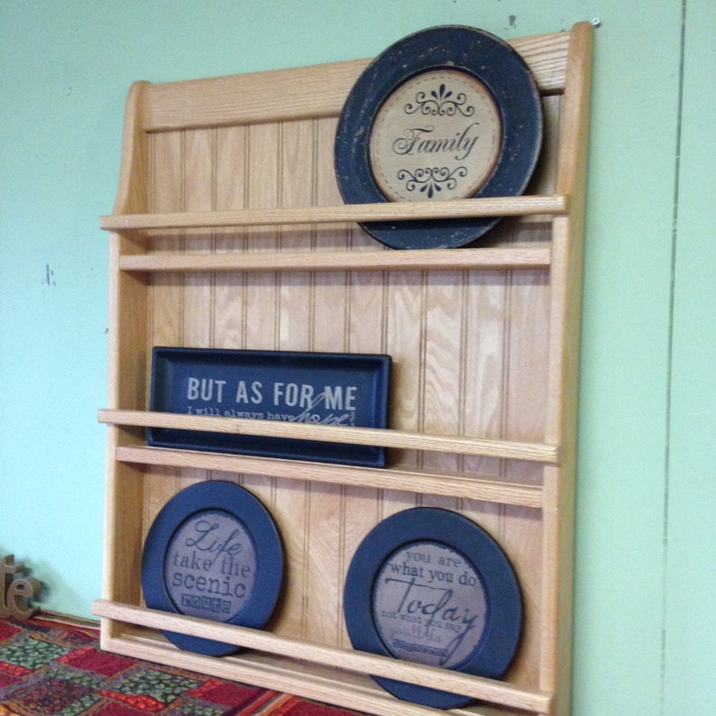 Wall Hanging Plate Rack or Bookshelf Oak Wood , Kitchen Spice Rack and Recipe CookBook Shelf image 7