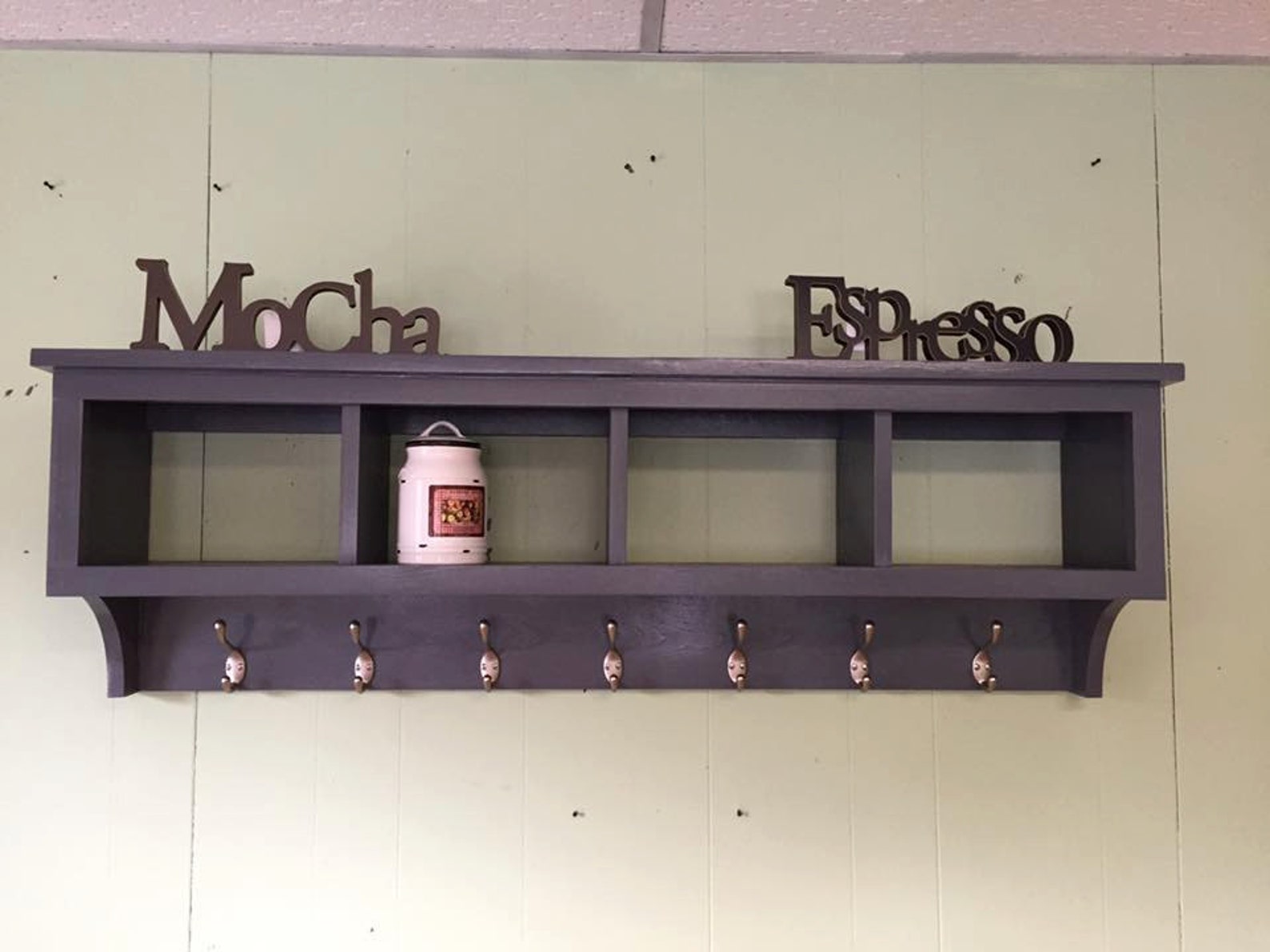 4 Cubby Shelf With Hooks Entryway Organizer Basket Storage Etsy