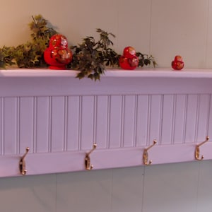 Charming 36&quot; Country Coat Rack, Wall Shelf W/ Brass Plated Hooks, White, hat rack, towel rack