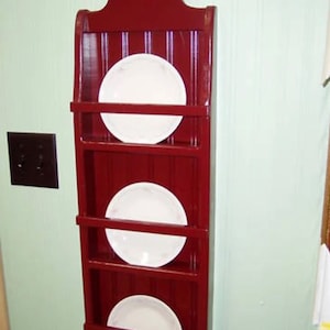 Plate Rack Primtive Pine 3 Rack Plate Holder Red Country Rustic , Plate Display , Wall Plate Shelf , Wood Shelf , Country Kitchen