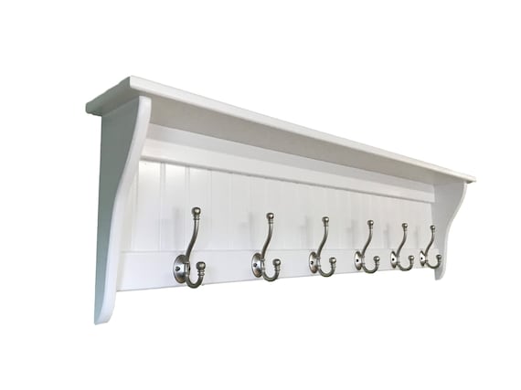 Charming Country Coat Rack, White Shelf With English Satin Chrome Hooks,  Shelf With Hooks, Display Shelf, Entryway, Bathroom -  Canada