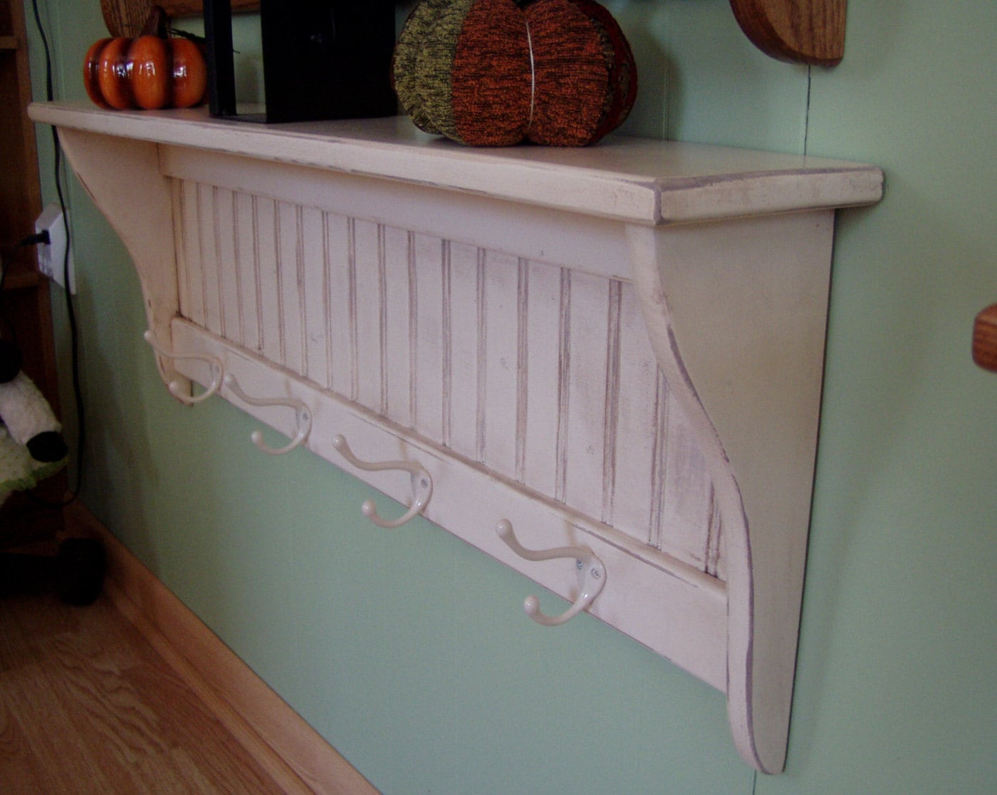 White Wood Coat Rack Farmhouse Rustic Wall Shelf Wood Wall Etsy