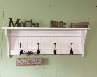 Estante de pared de madera de 91 cm con ganchos: Perchero para la entrada