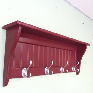 Charming Wood Country Coat Rack,  Wall Shelf,  Country Display Rack 36&quot; ,  Wine Red