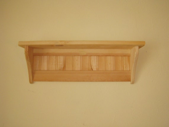 Pine Wood Wall Shelf With Coat Rack: Unfinished Rustic Decor, 24