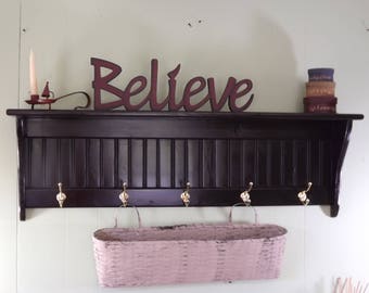 White Pine Coat Rack with Satin Chrome Hooks: Entryway Shelf (42in L)