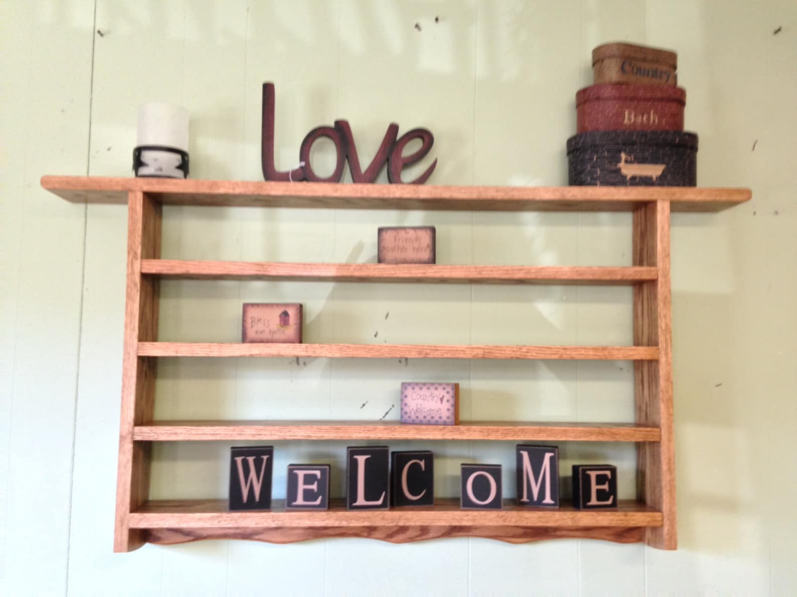 Display Wall Shelf, Oak Knick Knack Wall Rack, 42" Shadow Box ...