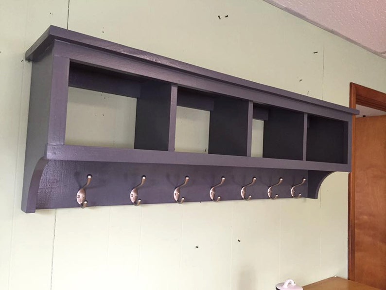 4 Cubby Shelf With Hooks Entryway Organizer Basket Storage Etsy