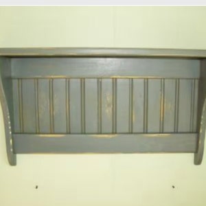 Antiqued Primitive Wood Wall Shelf Coat Rack No Hooks Blue