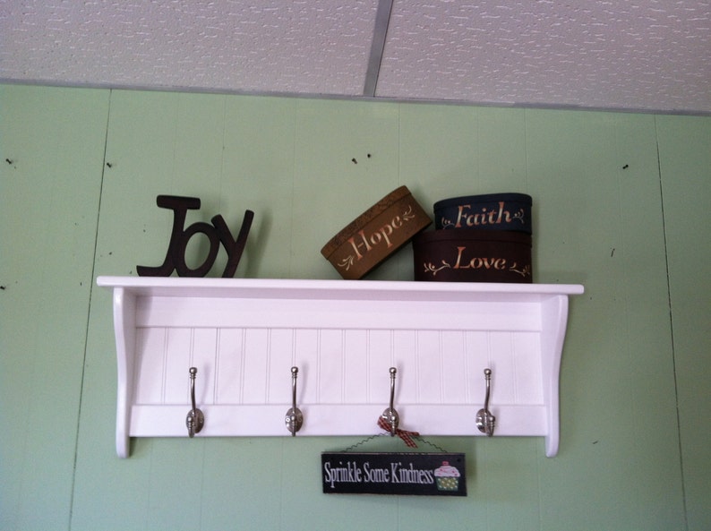 Wood Coat Rack Wall Shelf Pine Wall Rack Painted White with Etsy