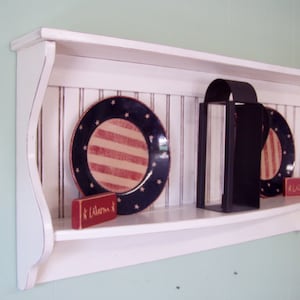 Primitive Country Shelf and Plate Rack Antiqued White Rustic Display Shelf 42&quot; / Plate Rack / Wall Shelf