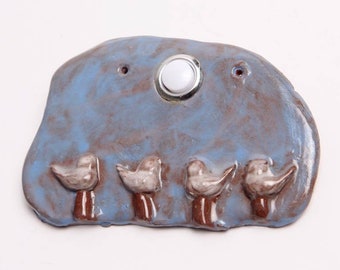 Birds & Posts Stoneware Ceramic Lighted Door Button and Plate- Free Shipping!