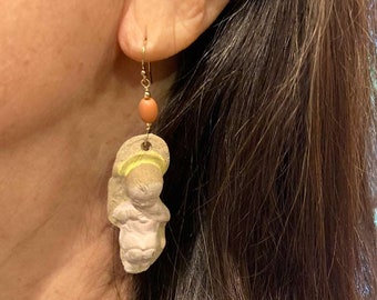 Baby Ceramic Earrings Hand Made 2 " -unique one of a kind !