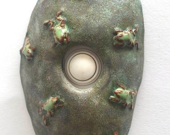 Wireless Stoneware Frog Door Bell Plate & Complete Ringer Unit-Unique Handmade Piece. Free Shipping!