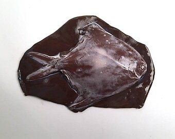 Fish Stoneware Ceramic Wall Piece- Free Form Fossil- Free Shipping!