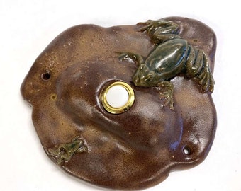 Lighted Frog Door Bell Plate Stoneware Lighted Button Unique Handmade Piece. Free Shipping!