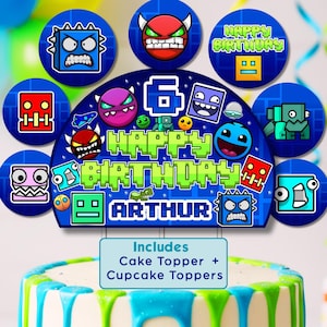 Geometry Dash Cake Topper with Cupcake Toppers - Printable Instant Download (DIGITAL)