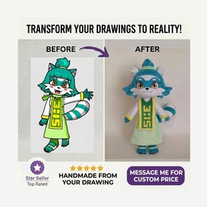 Custom Plush Toy from Photo or Drawing, Personalized Stuffed Animal Gift, Handmade Character Plushie, Custom Doll, Message for Quote
