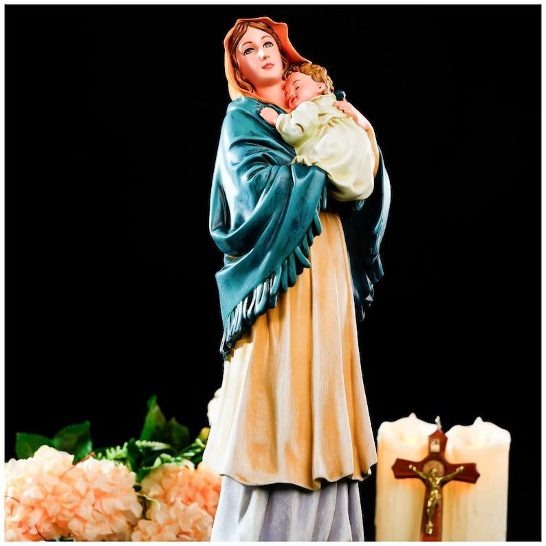 Madonna and Child Statue | Virgin Mary Holding Baby Jesus | Catholic Handmade Figurine image 1