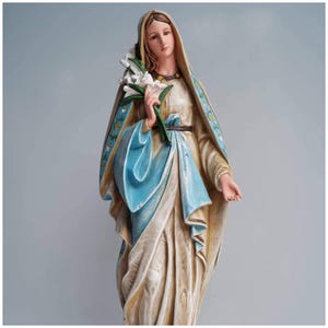 Our Lady of the Lily Statue | Handmade Marian Statue | Virgin Mary Devotional Art