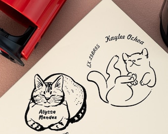 Custom Book Stamps, Personalized Name Stamps, Self Inking Stamp, Stamp for Library, EX LIBRIS Name Stamp, Book Lover Gift, Cat Lover Gift