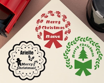 Personalized Christmas Book Stamp: Santa Gift Tag, Wood Rubber Stamp