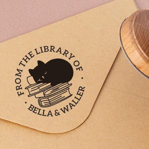Personalisierter Katzenbuchstempel, Bibliothekstempel, Holzstempel, Aus der Bibliothek von, Benutzerdefinierter Namensstempel, Benutzerdefinierte Buchstempel, Geschenke für Buchliebhaber