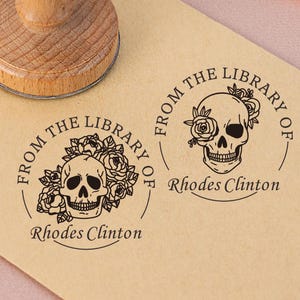 Carimbo de livro personalizado, relevo de carimbo de madeira personalizado, da biblioteca de, carimbo de livro esqueletos e flores, carimbo EX LIBRIS, presente para amantes de livros