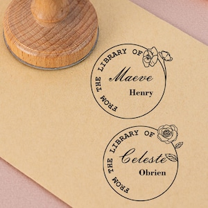 Sello de flor de nacimiento, sello de libro personalizado, sellos de libros personalizados, sello de goma de madera, sello para biblioteca, sello con nombre EX LIBRIS, regalo para amantes de los libros