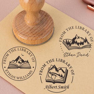 Holzbuch Stempel, Benutzerdefinierter Buchstempel, Selbsttintenstempel für Bibliothek, EX LIBRIS Stempel, Dieses Buch gehört, personalisiertes Buchstempel Geschenk