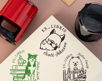 Custom Book Stamp, Library Stamp, EX Libris Stamp, Personalized Stamp, From the Library of, Book Lover Gift, Dog Lover Gift, Cat Lover Gift