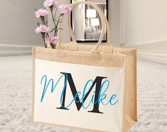 Sacola de juta personalizada com nome para a mãe | Presente de Natal, presente de Dia das Mães | Sacola de compras, presente de agradecimento | Sacola de juta
