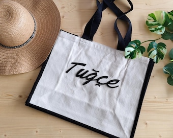Personalized 3D Jute Bag with Embroidered Monogram and Name – 2 Sizes – Jute Shopping Bag Sustainable Gift Christmas Gift