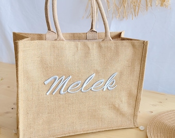 Personalized 3D jute bag with embroidered monogram and name – 2 sizes – Jute shopping bag, sustainable gift, Christmas gift