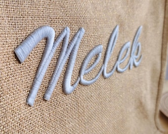 Personalized 3D Jute Bag with Embroidered Monogram and Name – 2 Sizes – Jute Shopping Bag Sustainable Gift Christmas Gift